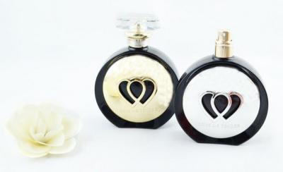 China Round black margin double heart decoration High Quality 100ml Glass Perfume Bottles for sale