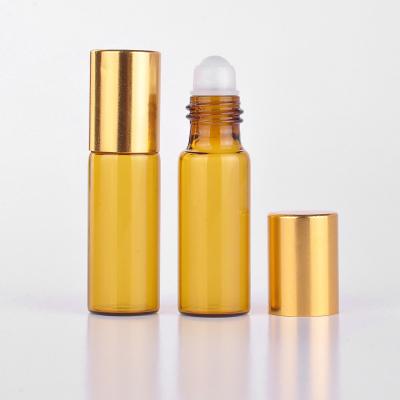 China 5ml amber glass roll on perfume eye cream oil package bottle with plastic steel roller for person care for sale