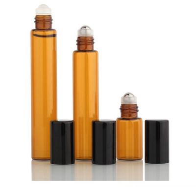 China Manufacturers Stock 3ml 5ml 10ml Aluminum Cover Brown Amber Roll-On Glass Essential Oil Bottle for sale