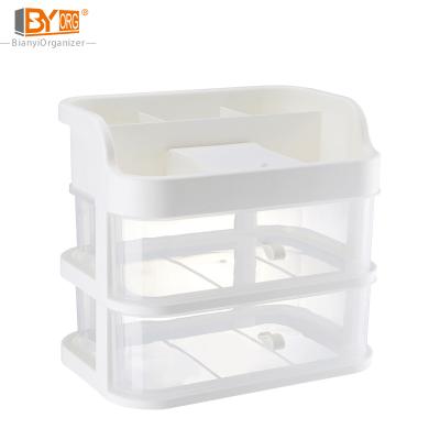 China Multi-Layer PP Makeup Storage Box Modern Plastic Cosmetic Organizer Drawer For Bathroom Bedroom With Mirror for sale