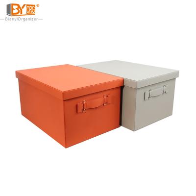 China New Arrival Large Capacity Handmade Leather Organizer Storage Box With Handle for sale