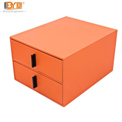 China New Arrival PU Faux Leather A4 File Storage Box Clothes Jewelry Storage Organizer 2 Drawer for sale