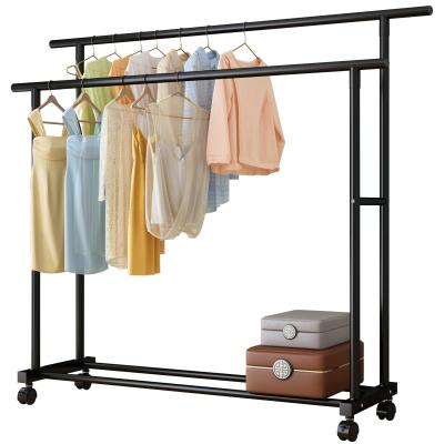 China Wholesale Living Room Portable Two Bars (The Other) Drying Coat Hanger Adjustable With Wheels Metal Clothes Rack for sale