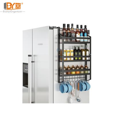 China Hot Stocked Sales Kitchen Organizer Bowl Seasoning Storage 3 Tier Refrigerator Hanging Side Shelf for sale