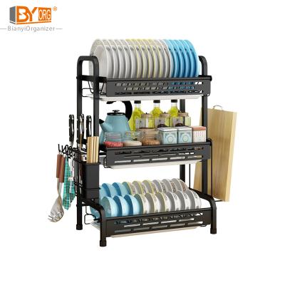 China Kitchen Stocked Organizer Large Space Daily Dish Drying Storage Dishware Metal Rack for sale