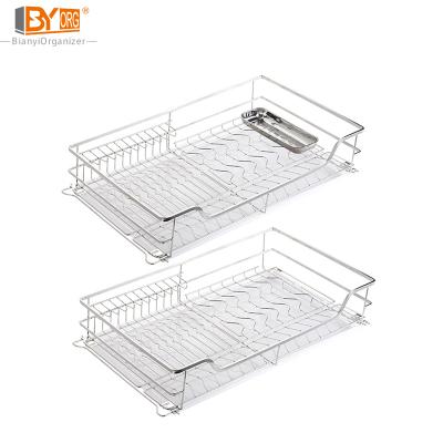 China Durable Factory Customize Home Storage Cabinet Pull Out Saucer Basket Dish Rack Kitchen Shelf Organizer for sale