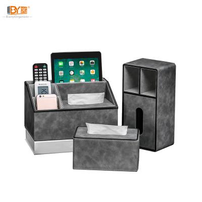 China Household Minimalist Living Room Leather Tissue Paper Storage Box With Marble Cover Tissue Desktop Boxes for sale