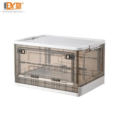 China Viable Durable Collapsible Box Plastic Stackable Collapsible Storage Box With Lid Folding Bins Organizer for sale