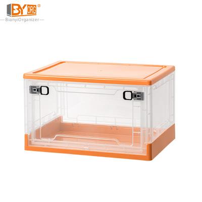 China Hot Selling 20L Sustainable Foldable Household And Office Use Clear Colorful Custom Plastic Storage Box With Lid And Handle for sale