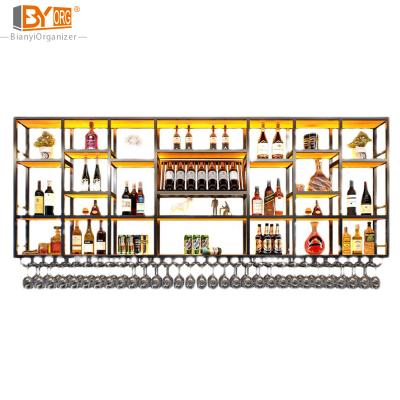 China Sustainable Fashion Metal Wine Rack Wall Mounted Wine Bottle Display Rack for sale