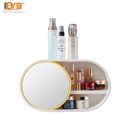 China Modern Bathroom Wall Mounted Mirror With Adhesive Toothbrush Holder Toilet Room Organizers Shelf Storage For Cosmetic for sale