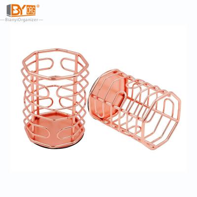 China Desktop Durable Office Customs Storage Organizer Gold Round Metal Pen Pencil Holder Wire Pen Pencil Holder for sale