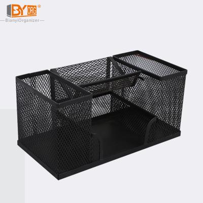 China New Style Durable Double Pen Holder Pen Table Note Storage Basket Table Organizer Matel Holder for sale