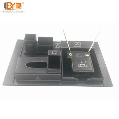 China 2021 New Arrivals High Quality Black Business Office Organizer 6 Pieces Office PU Leather Stationery Set for sale