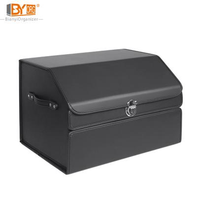 China Luxury Box Large Capacity Multiuse Auto Car Trunk Organizer Tools Storage Bag Lashing Leather Folding Storage For Emergency Storage Box for sale