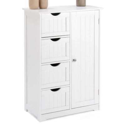 China Durable Bathroom 4 Drawer Cabinet Storage Closet White Wooden POS Unit for sale