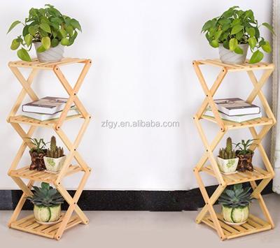 China Sustainable Folding Wood Plant Rack Storage Flower Pot Shelf for sale