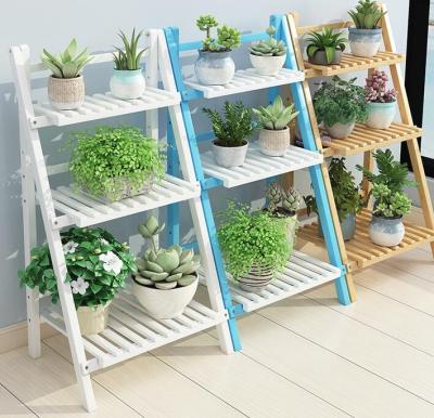 China 2 Tier Folding Wooden Plant Display Stand Corner Standing Shelf for sale