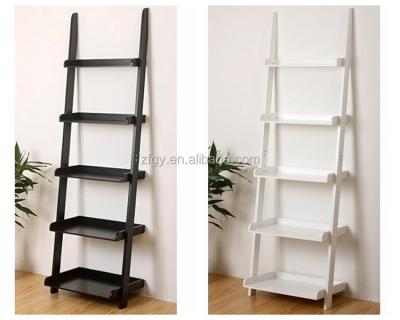 China Eco-firendly 5 Shelf Ladder Bookcase Storage Shelves Wood Leaning Unit for sale