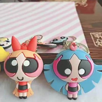 China Glass Cute Girl Action Number Powerpuff Anime Character Accessories Cartoon Soft PVC Keychains for sale