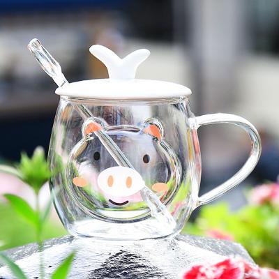 China New Style Stocked Pig Shape Glass Cup Coffee Mug Milk Glass Mug With Handle for sale