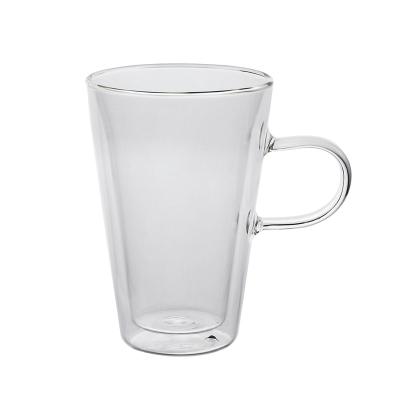 China Creative High Borosilicate Double Wall Glass Cup Coffee Mug Juice Cup With Handle for sale