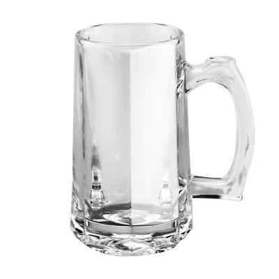 China Southwest Promotion Logo Customized Beer Glass Cup Glass Beer Mug With Handle for sale