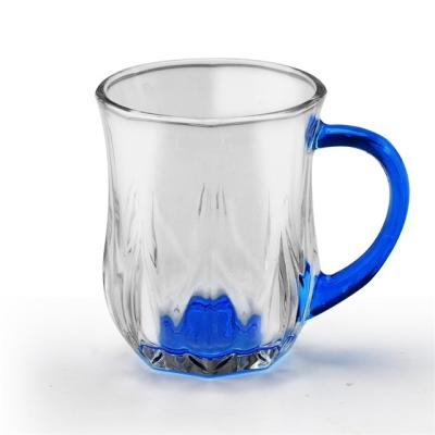 China Colorful And Transparent 5oz Viable Tea Coffee Glass Mug Cups With Handle for sale