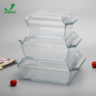 China Temperature Sustainable Oven Safe Baking Dish Glass Square Casserole With Glass Cover for sale