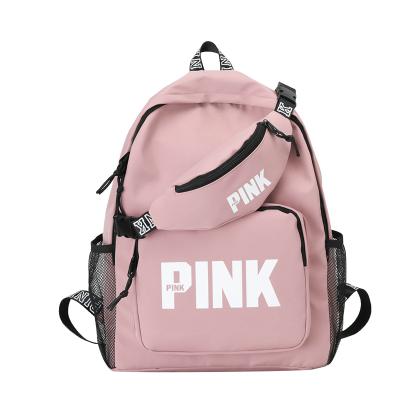 China Other Large Capacity Travel Pink Rucksack Sports Backpacks and Waist Pack Bag 2pcs Set Casual Backpacks for sale