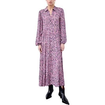 China 2022 Summer Anti-static Beach Spring Long Sleeve Flower Floral Print Shirt Maxi Dress For Women for sale