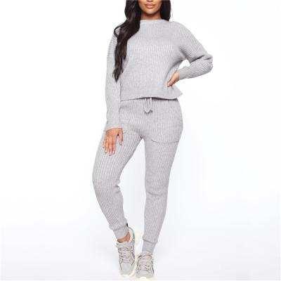 China Gray Long Sleeve Pullover High Waist Drawstring Joggers Sweater Sweater Breathable Warm Sale Women 2 Piece Sets for sale