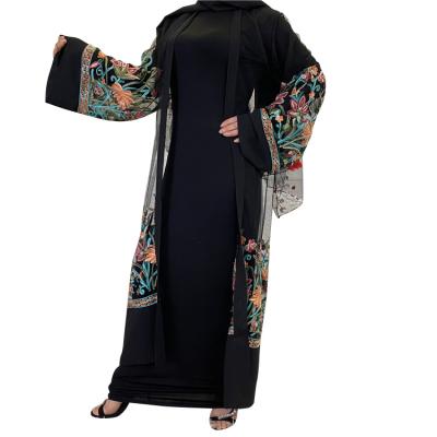 China Soft Breathable Skin Fiendly 2021 Women Plus Mesh Embroidery Fashion Muslim Dresses Long Size Black Abaya Dress Abayas Dress For Dubai Islamic Clothing for sale