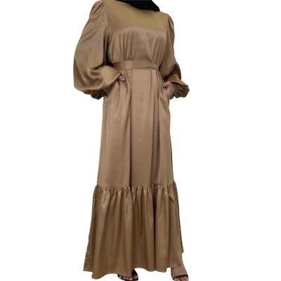 China Soft Breathable Skin Fiendly Super Smooth Plus Size Solid Color Satin Elegant Robe Islamic Abaya Hijab Dresses For Muslim Women for sale