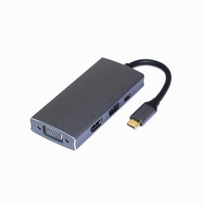 China Hot Selling Computer Tablet Factory Supply 4 USB Port Hub 4 in 1 TYPE-C to HDMI/VGA/USB3.0/PD Power Supply Converter for sale