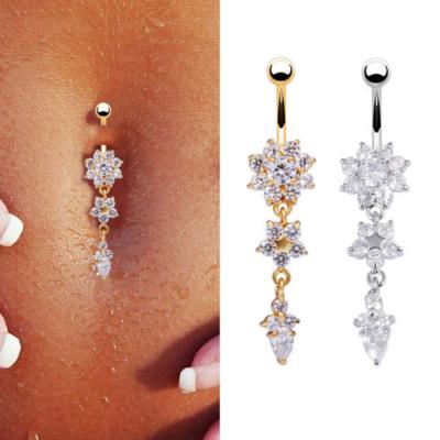 China Flower FASHIONABLE Belly Button Ring Misty Rain Shelly Zircon Belly Piercing Belly Ring for sale