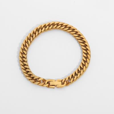 China Misty Rain Chain Bracelet 7.3mm Punk Cuban Chunky Gold Link Bracelet 18k Gold Plated Stainless Steel Chain Bracelet for sale