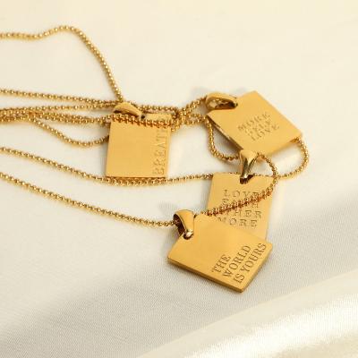 China Tasty Gold Plating Stainless Steel Chain Necklace FASHIONABLE Square Chain Letters Pendant Necklaces For Women for sale