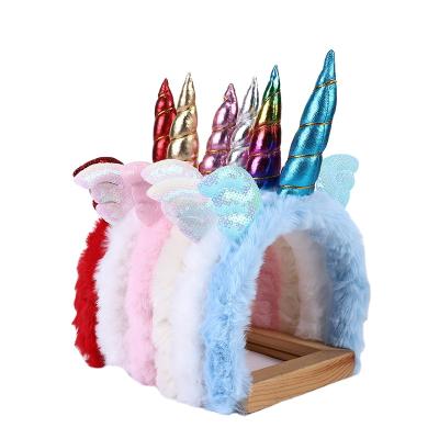 China European and American Party Children's Christmas Dress Up Unicorn Plush Angel Wings Combined Plush Headband for sale