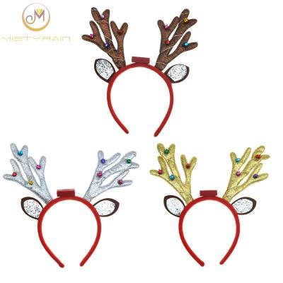 China Shiny Misty Rain New Christmas Party Hair Accessories Elk Horns Headband with Bells and Deer Ears for sale