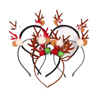 China European and American style European and American holiday hair accessories stuffed antlers bells hair ball deer ears snowman headband for sale