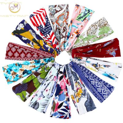 China And American European and American style wide-sided sweat-absorbent elastic head wraps printed by European fashion sports headband for sale