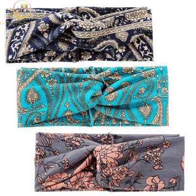 China Bohemian popular elastic wraps printed classical new European and American style cross headband head wraps for sale