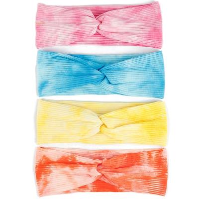 China Fashionable European and American sporty tie-dye multi color cotton headband sport elastic yoga head wraps for sale