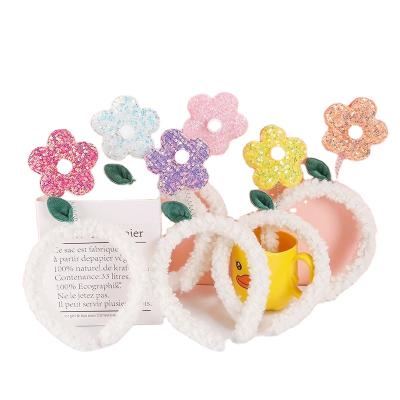 China Korean Little Red Sequined Lamb Plush Flower Cartoon Style Cute Face Washing Headband for sale