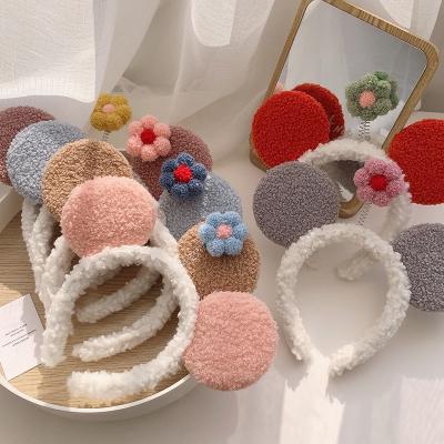 China Cute Plush Korean Flower Headband Wash Face Makeup Mickey Ear Headband Large for sale