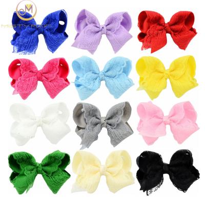 China Sweet eBay Hot Sale Ribbed With Bubble Flower Kids Lace Up Big Bow Hair Clip for sale