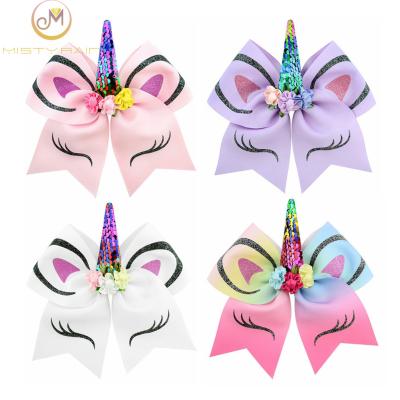 China Soft Explosive Children's Unicorn Hairpin Horn Bronzing Flip Sequin Bow Hair Tie for sale