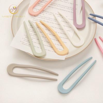 China Popular Korean Candy Color Girl Style U Clip Frosted Solid Color Plastic Matte Hair Stick for sale