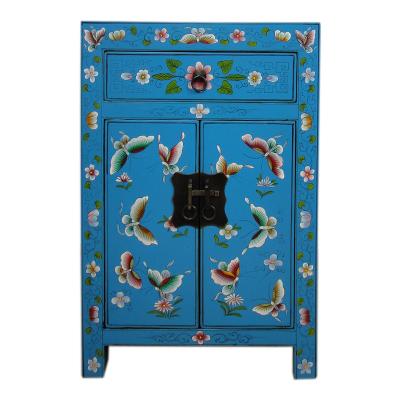 China (Other) Butterfly Living Room Storage Furniture Adjustable Chinese Antique Hand Painted Bedside Cabinet for sale